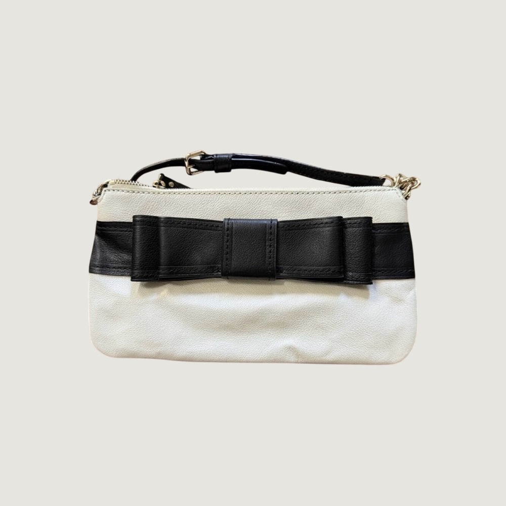 Kate Spade New York Leather Bow Crossbody Bag Purse Polka Dot Lining White Black - Picture 1 of 13